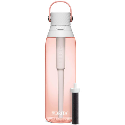 Brita Hard-Sided Plastic Premium Filtering Water Bottle, BPA-Free, Reusable, Replaces 300 Plastic Water Bottles, Filter Lasts 2 Months or 40 Gallons, Includes 1 Filter, Blush - 26 oz