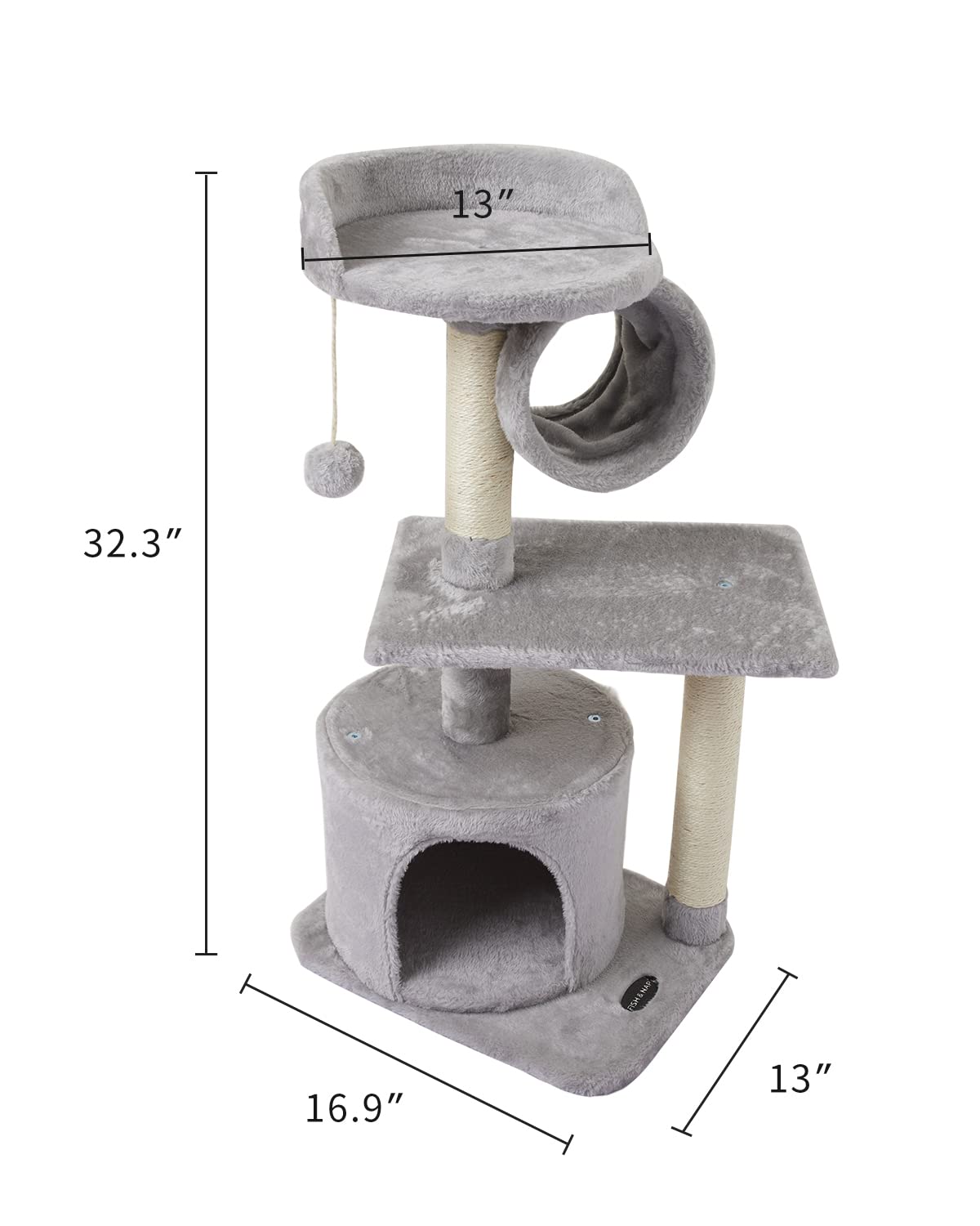 FISH&NAP US01H Cute Cat Tree Kitten Cat Tower for Indoor Cat Condo Sisal Scratching Posts with Jump Platform Cat Furniture Activity Center Play House Grey