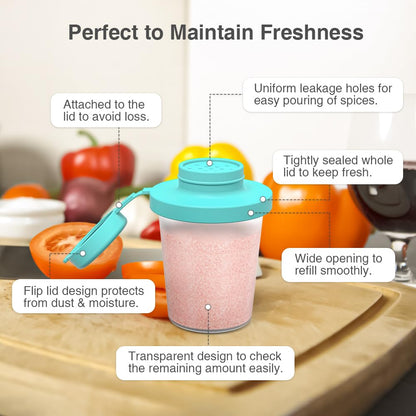 Sophico Small Salt and Pepper Shakers Set with Moisture Proof Sinlicone Lids, 4.5oz Mini Spice Shaker to go for Camping Travel Picnic Lunch Boxes (Mint & Grey, Medium & Large)