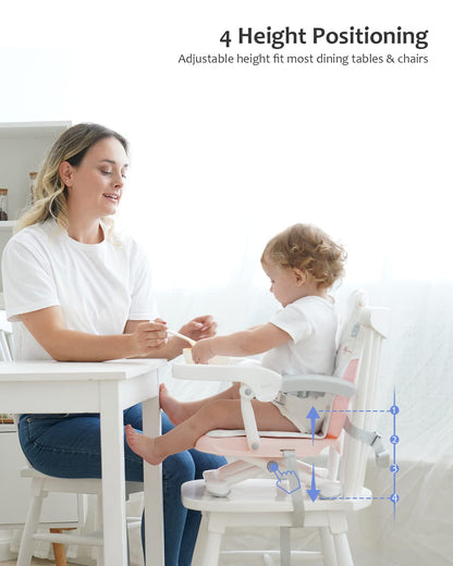 UBRAVOO 2in1 Portable Toddler Booster Seat, Grow with Baby Booster Seat for Dining Table with Removable Tray & Seat Pad, high Chair for Travel, ACE1013 Pink Flamingos