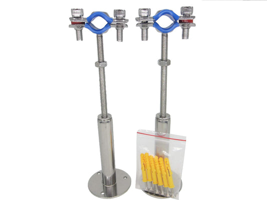 Stainless Steel Adjustable Pipe Clamp Bracket - Wall/Ceiling Mount Support for 1/2-Inch (19mm) Pipe, Heavy-Duty Rustproof Brackets with Screws, Extended Type, Set of 2