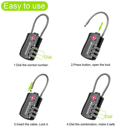 GIVERARE 2 PCS TSA Approved Luggage Locks, Combination Travel Cable Lock, Re-settable 3-Digit Padlocks with Alloy Body, Keyless Travel Sentry Accepted Padlock for Gym Locker, Golf Bag Case-Black