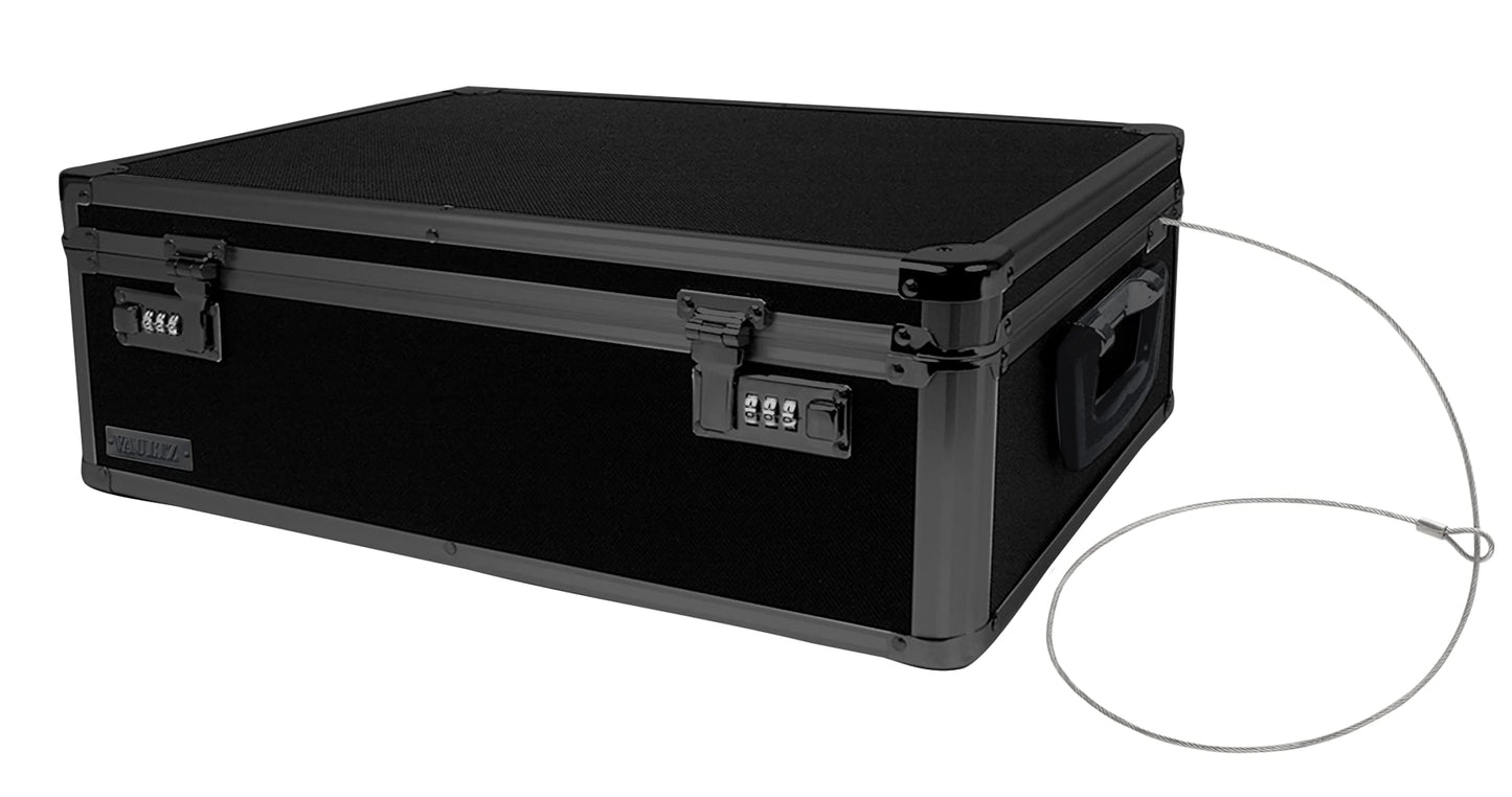 Vaultz Storage Lock Box - 6.5 x 19.25 x 13.5 Inch Lockable Dorm Storage Trunk with Combination Lock - Briefcase, Medicine Box, Lock Boxes for Personal Items, Cash, Laptop - Black on Black