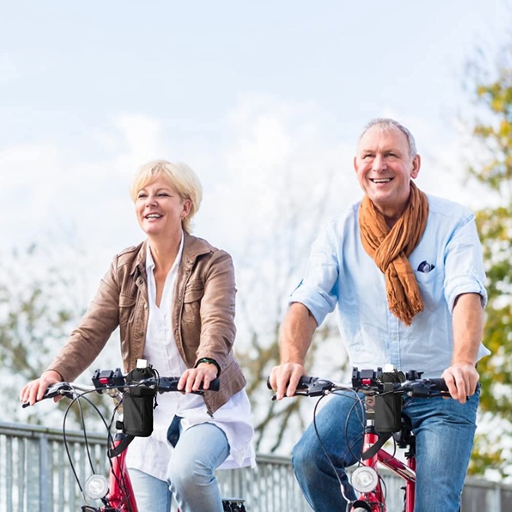 WOTOW Bike Water Bottle Holder- Insulated Bicycle Cup Holder with Shoulder Strap, Bike Drink Holder with Phone Storage for Adult Kids, Handlebar Cycling Water Bottle Cage for Mountain Touring