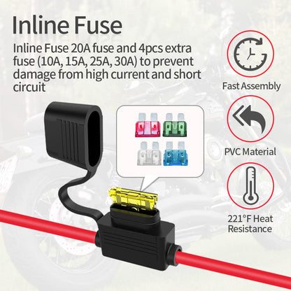 ELFCULB 10AWG SAE to Alligator Clips,Battery Alligator Clip to SAE Connector Extension Cable,2Pin Quick Disconnect Battery Clamp Cable for Motorcycle Car,with 5 Fuse(10FT)