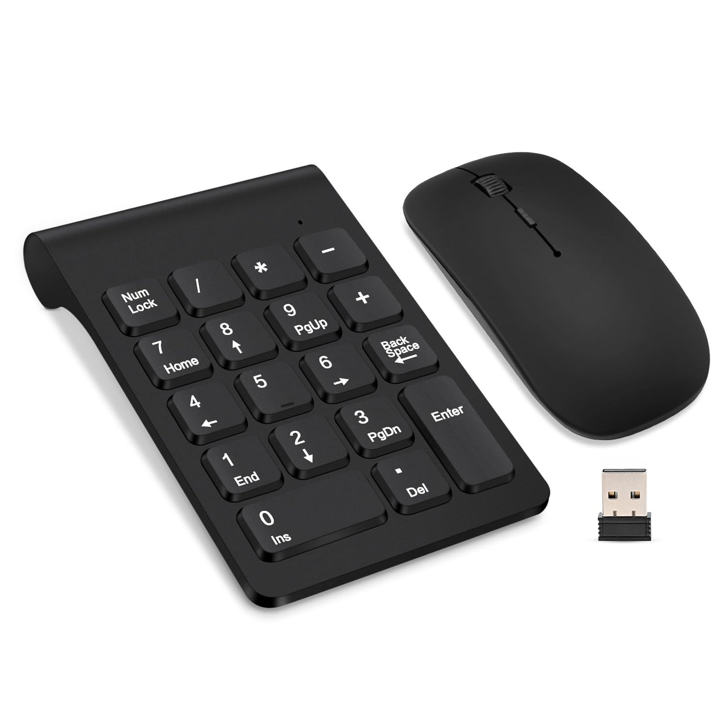 TRELC Wireless Numeric Keypad, Mini 2.4G 18 Keys Number Pad, Portable Silent Financial Accounting Numeric Keypad Keyboard Extensions with Wireless Mouse for Laptop, PC, Desktop, Notebook(Black)
