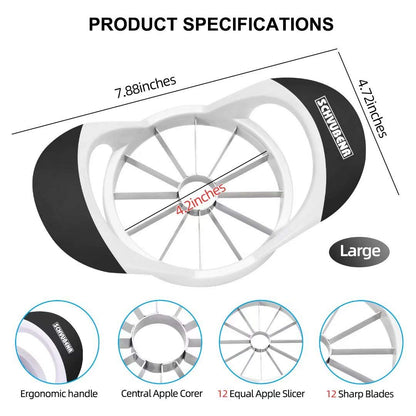 SCHVUBENR 4.72 Inch Large Apple Slicer with 12 Blades - Professional Apple Cutter - Stainless Steel Apple Corer - Sharp Apple Slicer and Corer - Apple Corer Tool - Dishwasher Safe(Black)