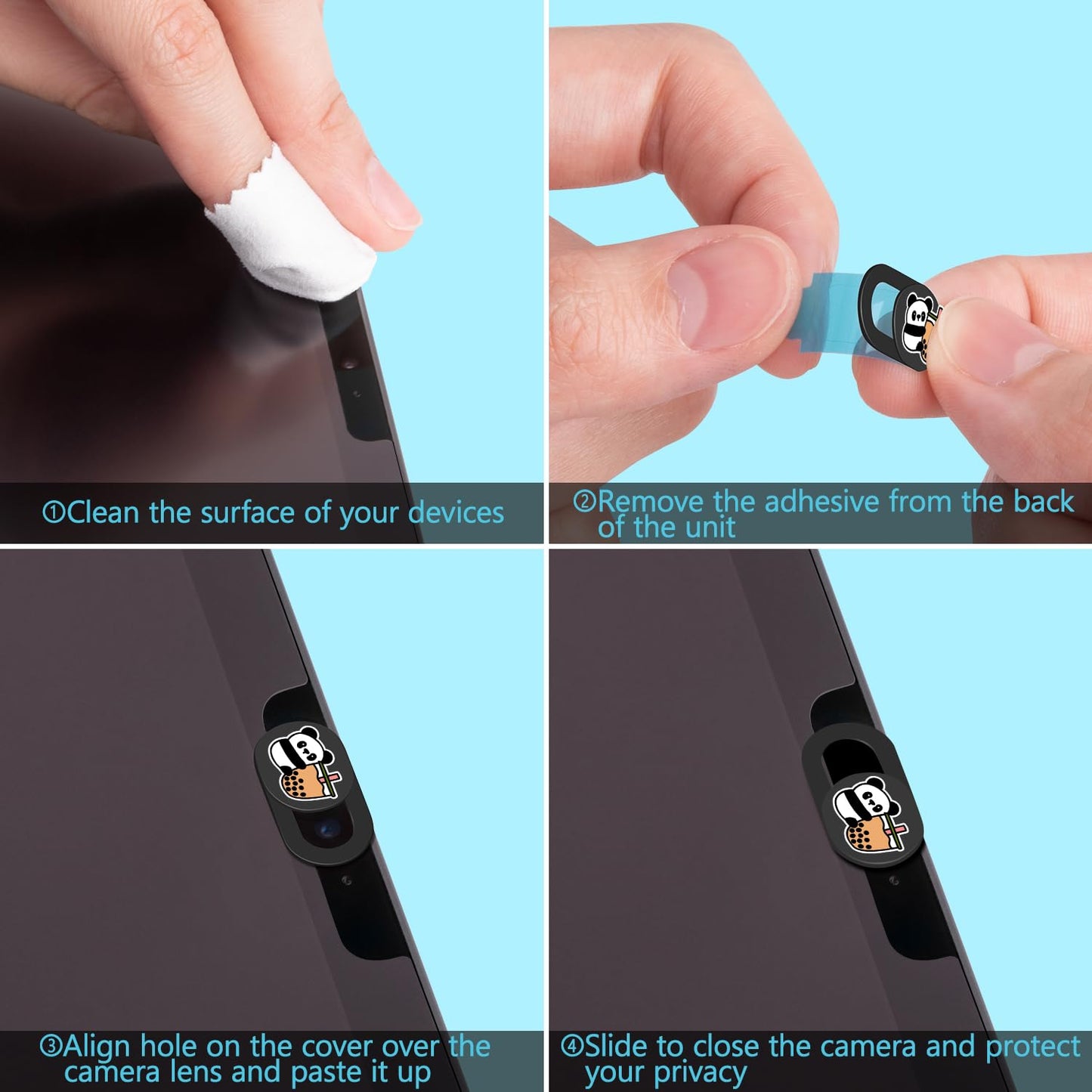Webcam Cover, 0.02 inch Panda Laptop Camera Cover, Cute Accessories for Laptop PC iPhone iPad iMac MacBook Pro Air Computer Smartphone Tablet, Camera Cover Slide Protect Your Personal Privacy