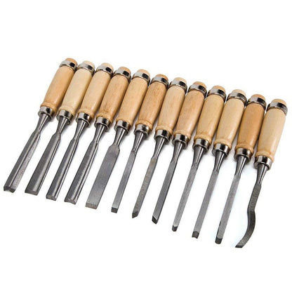 Chiyuehe Professional Wood Carving Chisel Set - 12 Piece Sharp Woodworking Tools w/Carrying Case - Great for Beginners