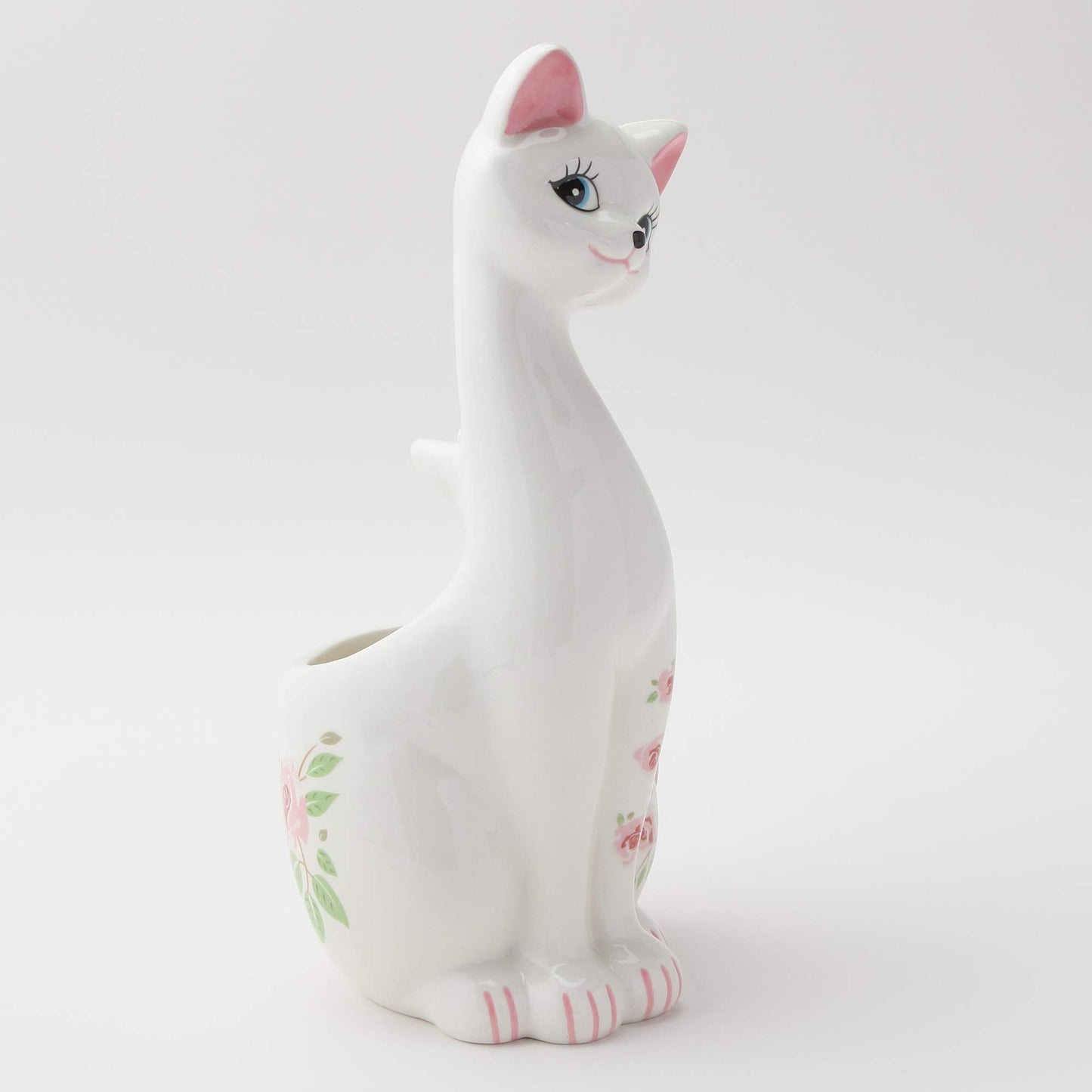 Sunart SAN1708 Cute Miscellaneous Goods Lovely Pottery Cat Toilet Brush Stand with Toilet Brush 5.1 inches (13 cm) Width Pink