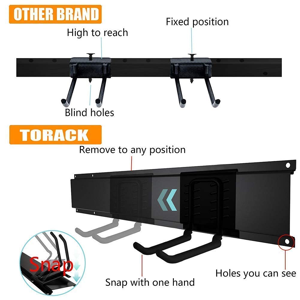 TORACK Tool Storage Rack, Heavy Duty Steel Garage Wall Mount Garden Tool Organizer for Ladders, Chairs, Shovels, Broom, Power tools (8-Pack 5.7"-11" Mixed Hooks, up to 800 lbs)