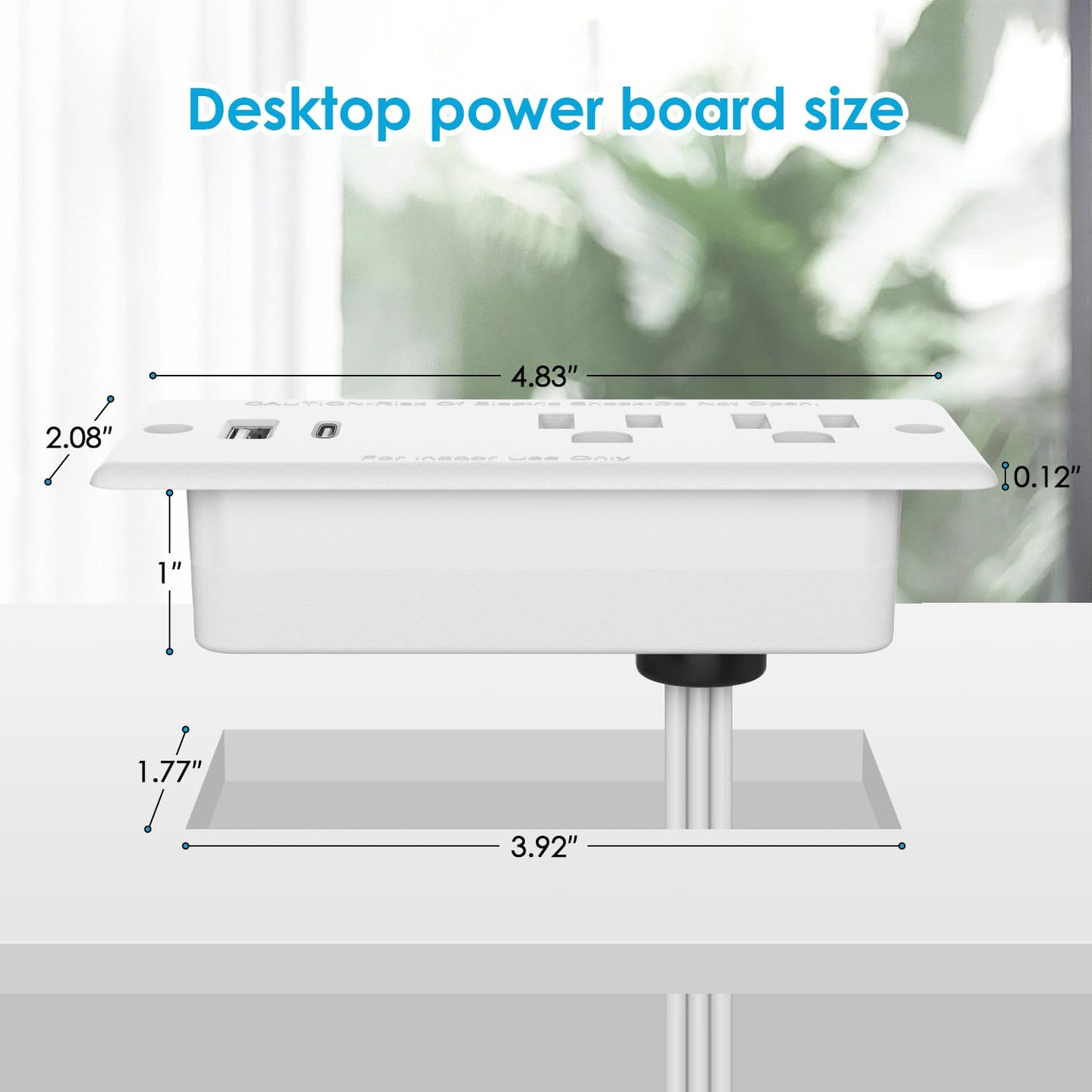 Recessed Power Strip USB C 20W,Flat Plug Ultra Thin Extension Cord,Furniture Desktop Charging Station for Side Table,End Table,Flush-Mount Desk Outlet Power Grommet,10ft Cord (White)