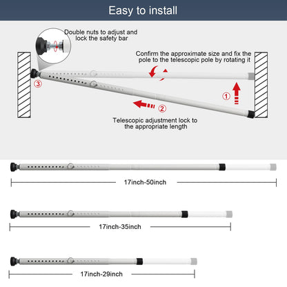 DIIG Sliding Door Security Bar，17.7-50.5inch Adjustable Locking Window Safety Bar with Rubber Tips,Diameter 1inch Window Security Bar for Home Apartment Travel (White)