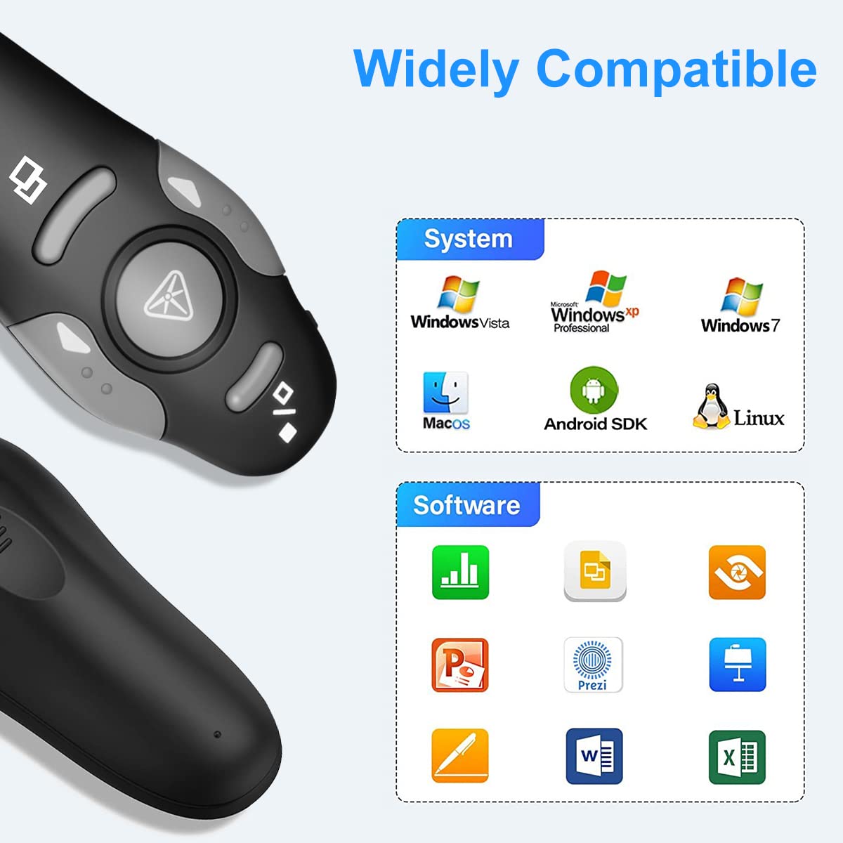 Wireless Presentation Clicker for PowerPoint Presentations, USB Dongle Presenter Remote with Laser Pointer Slide Clickers for Mac/Windows/Linux, Computer/Laptop, Google Slide/PPT/Keynote