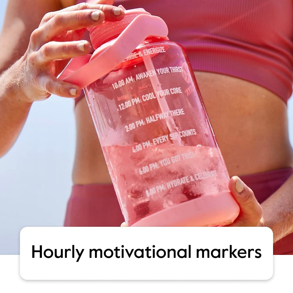 Takeya Tritan Motivational Water Bottle with Straw Lid - Durable, BPA-Free - With Time Marker - Leakproof & Non-Slip Bumper - 64 oz, Vivacity Purple