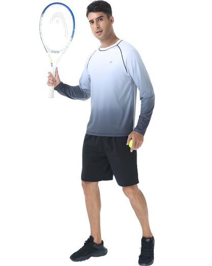 Satankud Men's Long Sleeve Swim Shirts Rashguard UPF 50+ UV Sun Protection Shirt Athletic Workout Running Hiking T-Shirt Swimwear (White Gradient Grey,X-Large)