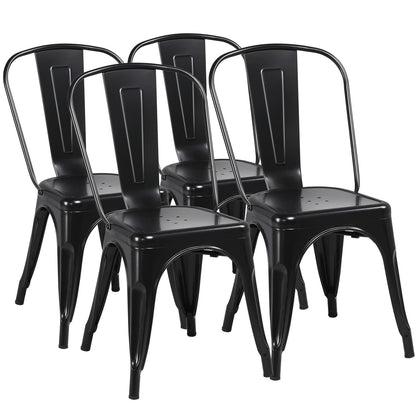 Yaheetech Metal Dining Chairs Set of 4, Industrial Stackable Kitchen Chairs with Back for Dining Room/Restaurant/Bistro/Patio, Indoor & Outdoor Use, Matte Black