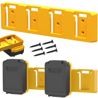SZWJT-LV Battery Rack Compatible with DeWalt 20V Battery Holder, Mount 4 Slot Bulk Battery Garage Tool, Tools for Dewallt 20v, Wall Display Hook Holder (Yellow-1pc)