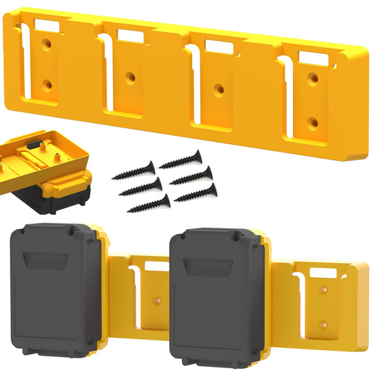 SZWJT-LV Battery Rack Compatible with DeWalt 20V Battery Holder, Mount 4 Slot Bulk Battery Garage Tool, Tools for Dewallt 20v, Wall Display Hook Holder (Yellow-1pc)