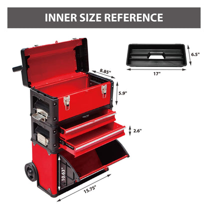 BIG RED TRJF-C305ABD Torin Garage Workshop Organizer: Portable Steel and Plastic Stackable Rolling Upright Trolley Tool Box with 3 Drawers, 20.5" L x 12.6" W x 28.4"