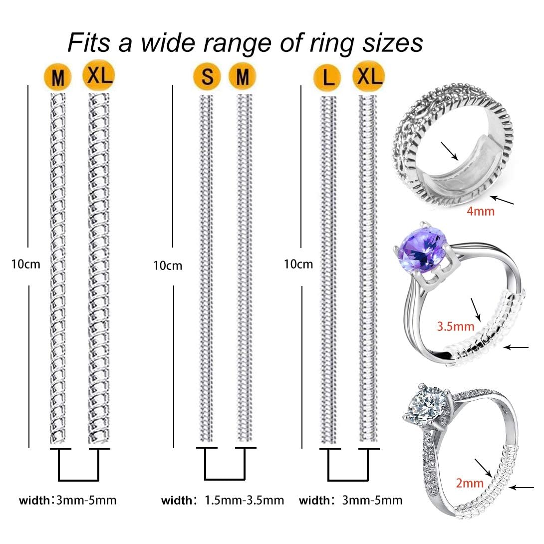 Ring Sizers for Loose Rings, Eiito Ring Size Adjuster Spacers or Tightener, Invisible Guards, 6 Sizes Fitter, Resizer Fit Almost Any Rings, Reduces Size by 0.5-1.5