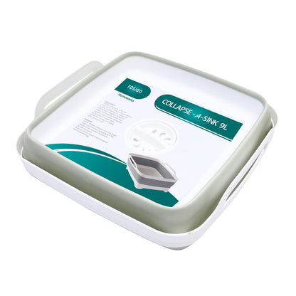 FOSJGO Collapsible Dish Basin with Drain Plug and Carry Handles - 9L Capacity, Portable Sink Tub for Camping and RV