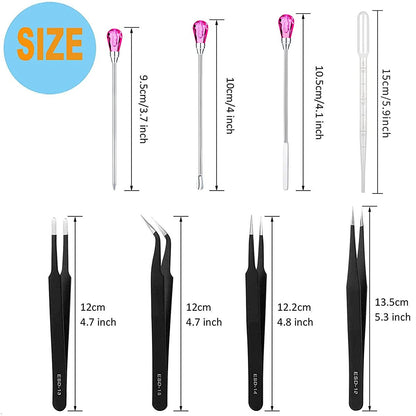 11 Pcs Silicone Resin Mold Tools Set Stirring Needle Spoon Tool Tweezers Precision Kit, Anti-Static Electronics Tweezers Set for Resin Art Crafts,Jewelry Making,DIY Epoxy Casting Molds(Rose Red)