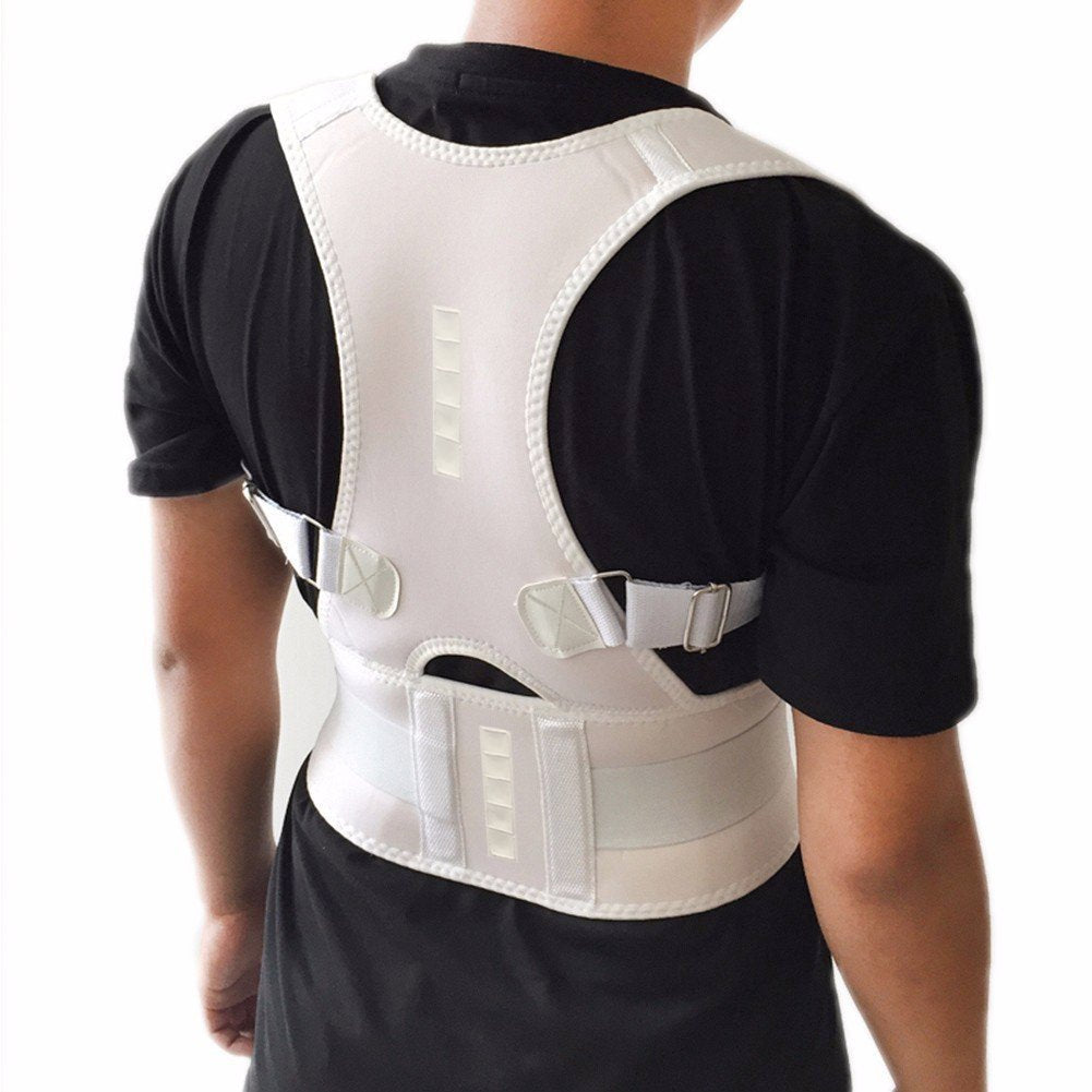 Thoracic Back Brace Posture Corrector- Magnetic Lumbar Back Support Belt-Back Pain Relief, Improve Thoracic Kyphosis, for Lower and Upper Back Pain Men & Women (White, Large)