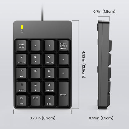 Wired Number Pad, USB Numeric Keypad 19 Key Number Keypad Keyboard for Laptop PC Computer Notebook, Big Print Letters - Black