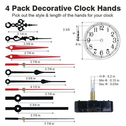 EMOON 2 Pack Silent Sweep Quartz Clock Movement Mechanism with 4 Hands, DIY Repair Replacement for Custom Clocks (Shaft Length 5/8 in)
