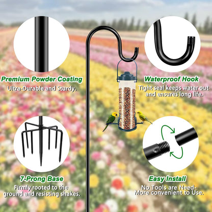ANIDEER 84" Shepherds Hooks for Outdoor, Heavy Duty Bird Feeder Pole with 7 Prongs Base for Hanging Lantern, Hummingbird Feeder, Plant Baskets, Shepherds Hook for Bird Feeders for Outside, 1 Pack