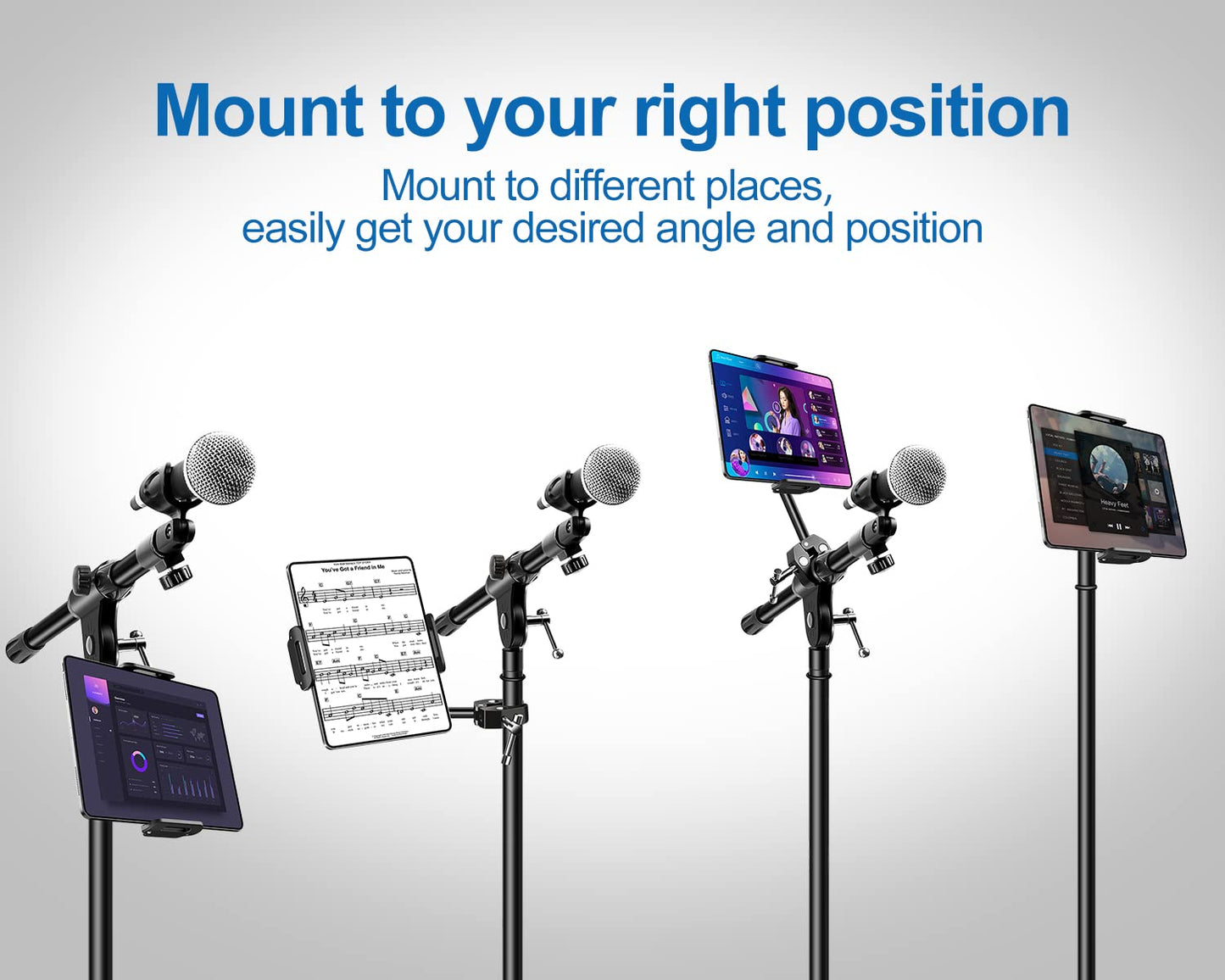 elitehood Aluminum iPad Holder for Mic Stand, Side Mount iPad Music Stand Holder for Microphone, 360° Swivel Tilt Adjustable Mic Tablet Mount for 4-13in iPhone, Cell Phones and Tablets