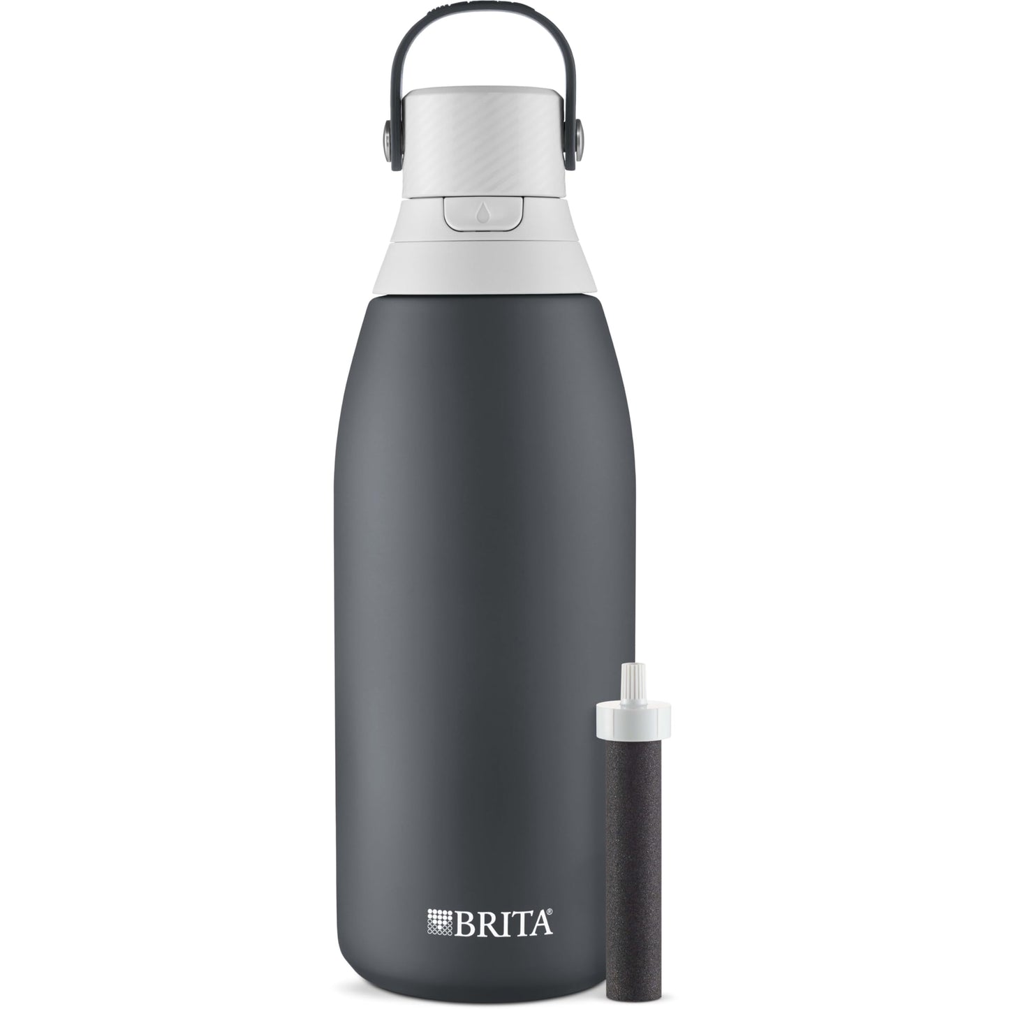 Brita Stainless Steel Premium Filtering Water Bottle, BPA-Free, Reusable, Insulated, Replaces 300 Plastic Water Bottles, Filter Lasts 2 Months or 40 Gallons, Includes 1 Filter, Carbon - 32 oz