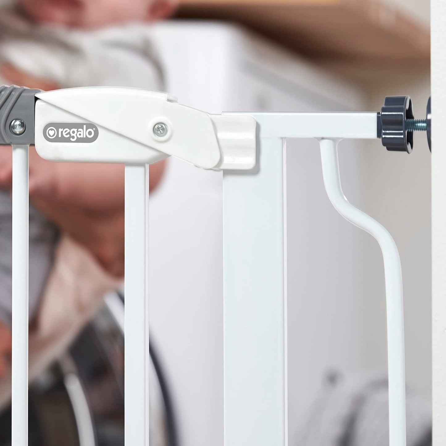 Regalo 38.5-Inch Extra Wide Baby Gate – Pressure Mount Baby and Pet Safety Gate for Bottom of Stairs & Doorways – Tested and Trusted, American Designed, American Owned