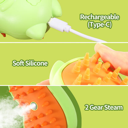 Anowbo Rechargeable 3in1 Self-Cleaning Steam Grooming Brush for Cat and Dog Shedding - 2 Gears for Long/Short Hair - Green
