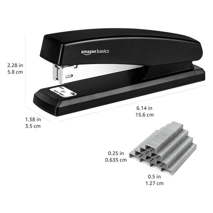 Amazon Basics Stapler with 1000 Staples, Office Stapler, 25 Sheet Capacity, Non-Slip, Black