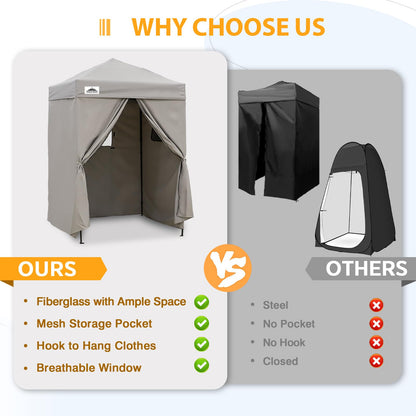 EAGLE PEAK Flex Ultra Compact 5x5 Pop-up Canopy, Sun Shelter, Changing Room, Portable Privacy Canopy Cabana for Pool, Fashion Photoshoots, or Camping, Gray