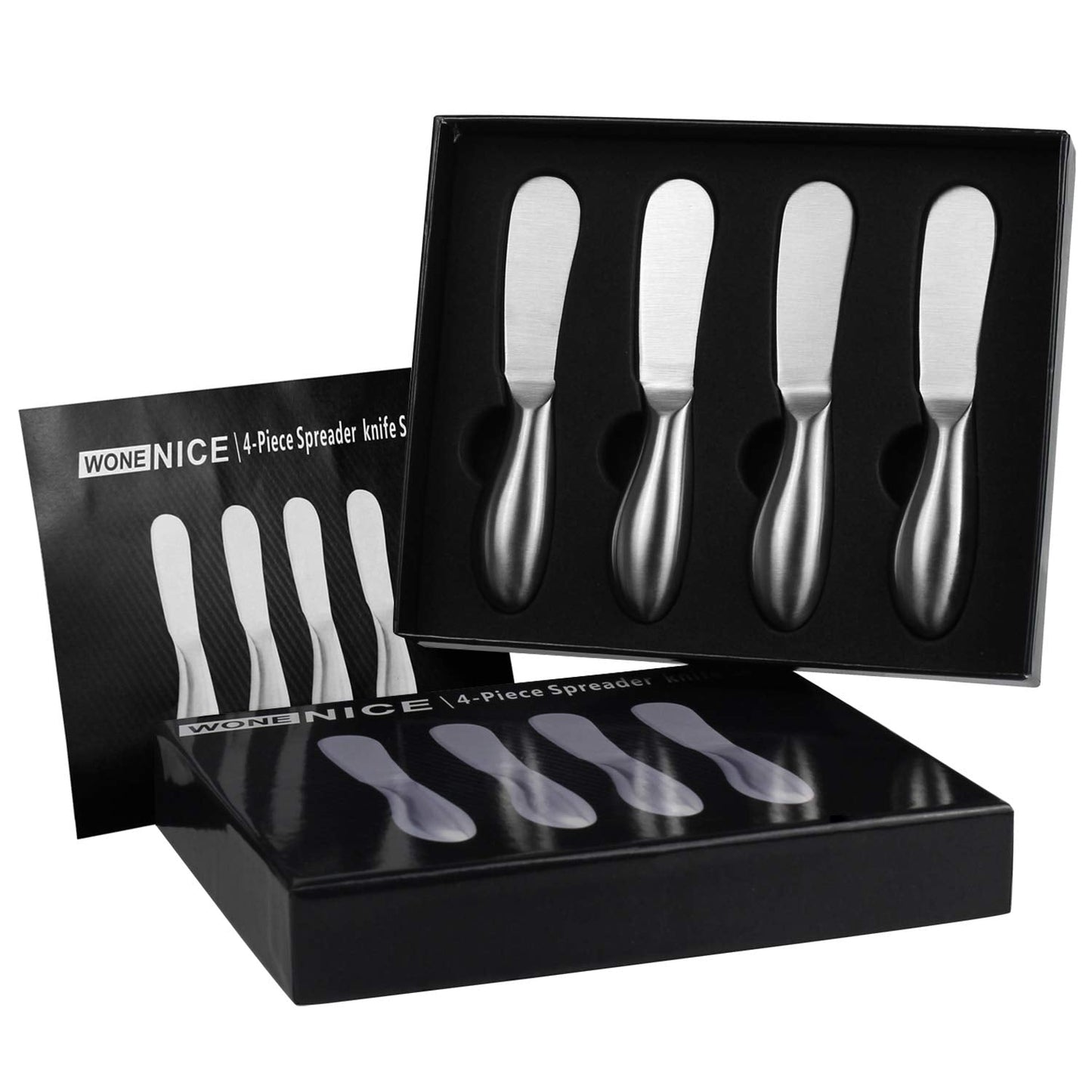 WoneNice Spreader Knife Set, 4-Piece Cheese and Butter Spreader Knives, One-piece Stainless Steel, Gifts for Birthday/Parties/Wedding/Bridal Shower/Housewarming/Thanksgiving/Christmas