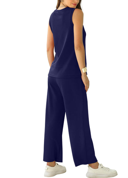 XIEERDUO Sweatsuit for Women Two Piece Travel Cruise Outfits Summer Lounge Set Spring Airport Tracksuit Resort Wear Loungewear Casual Trendy Clothing Vacation Clothes Navy L