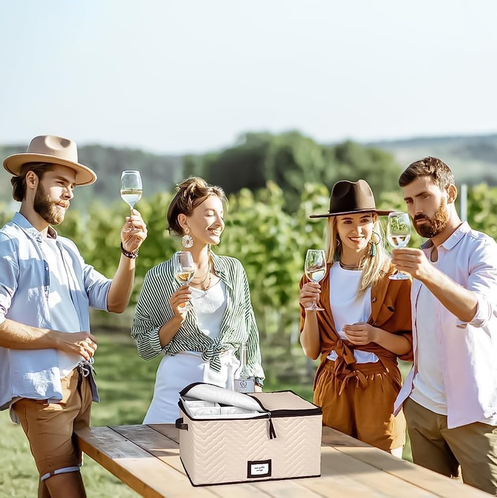 Champagne Flute Storage Boxes with Dividers - Set of 2 - Each Holds 12 Glasses up to 3.75" Wide - Quilted Microfiber Case with Handles - Protects Stemware - Ideal for Champagne & White Wine Glasses