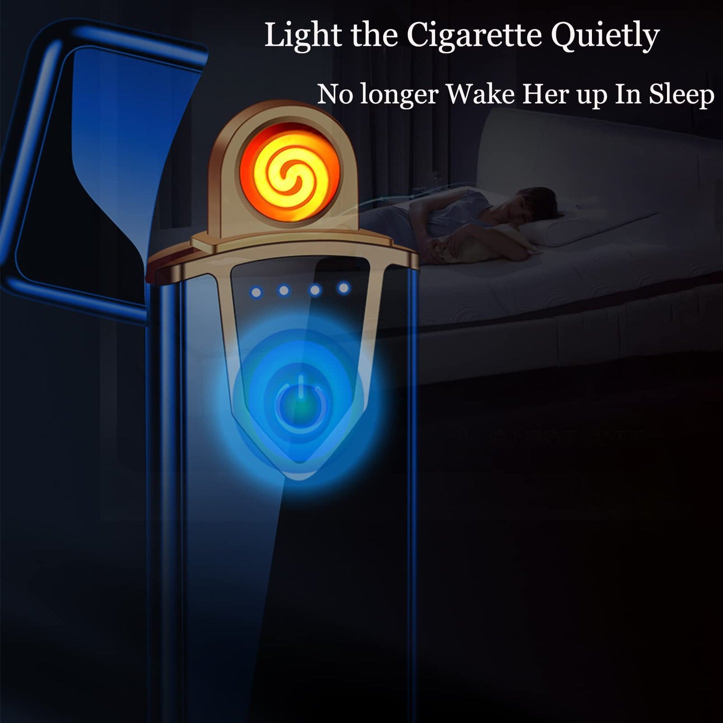 Electronic Lighter, Electric USB Lighter Windproof Rechargeable Slim Coil Lighter with Smart Fingerprint Sensor Double Side Ignition,Creative Power Indicator Flameless Boyfriends Gifts(Gold)