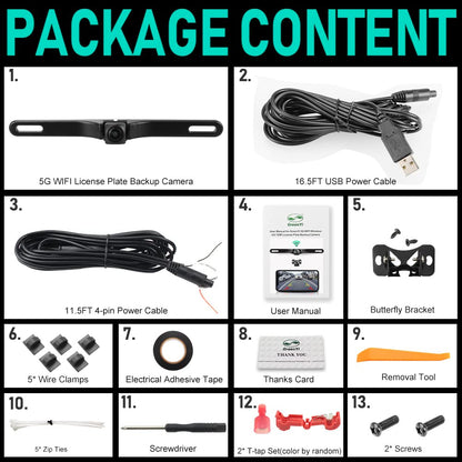 WiFi Car Wireless Backup Camera, GreenYi 5G 720P HD Car License Plate Rear/Front View Reverse Camera for iPhone iPad Android Smart Phones Tablets Which Support Double Band WiFi