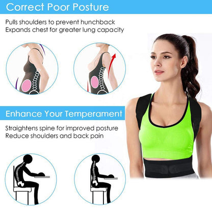 Thoracic Back Brace Posture Corrector - Magnetic Support for Neck Shoulder Upper and Lower Back Pain Relief - Perfect Posture Brace for Cervical Lumbar Spine - Fully Adjustable Belt (Black, Medium)