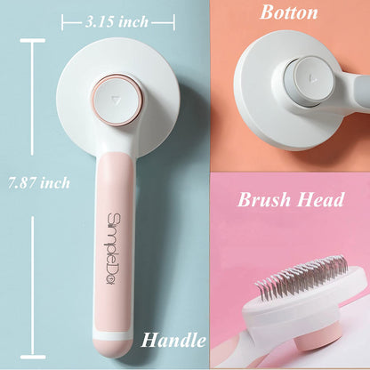 SimpleDot Pet Grooming Brush, Self Cleaning Slicker Brush for Dogs and Cats, Removes Undercoat Loose Hair, Mats, Tangled and Dirt, Massages, All Hair Types (Pink)