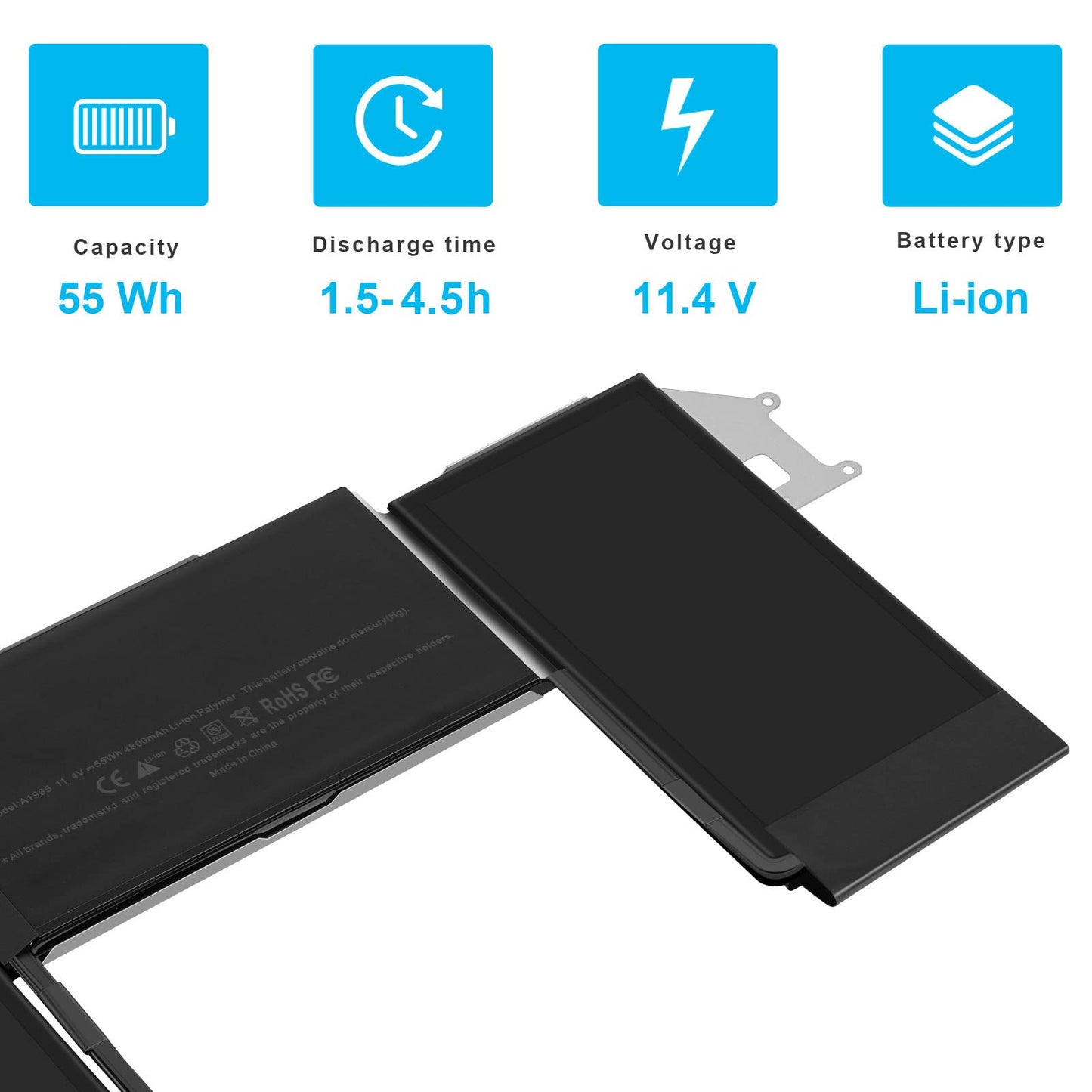 A1965 Laptop Battery for MacBook Air 13" Retina A1932 (2018 2019, Early 2020) A2179 EMC 3184 3302 MacBook Air8,1 8,2 9,1 MRE82 MRE92 MVFH2 MWTJ2 MVH22 MVFM2 MVFK2 MREE2 MREC2 MREA2 MREF2 MUQT2 MUQU2