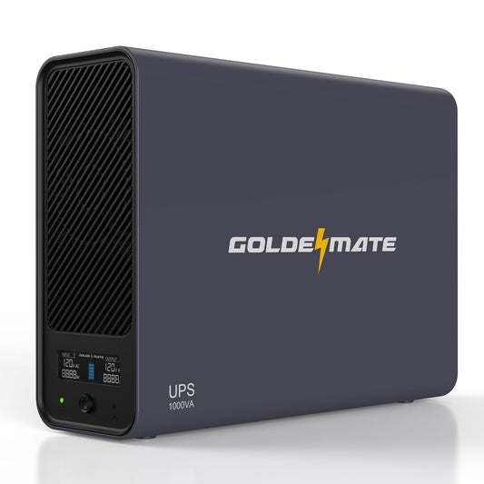 GOLDENMATE 1000VA/800W Lithium UPS Battery Backup & Surge Protector, Backup Battery Power Supply with LiFePO4 Batteries(230.4 Wh), Sinewave UPS System, 10 Years Lifespan, 8 Ports, LCD Display, Gray