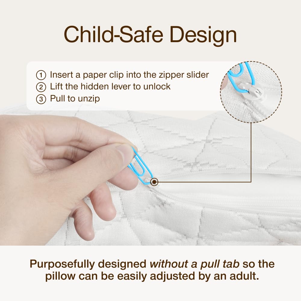Coop Home Goods Original Toddler Adjustable Pillow, Soft, Breathable, Washable Mini Bed Pillow for Kids with Premium Memory Foam and Zippered Cover, CertiPUR-US/GREENGUARD Gold