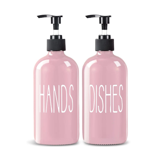 COHOSEGE Glass Soap Dispenser Set 2 Pack,16 Oz Dish Soap Dispenser for Kitchen Sink,Pink Kitchen Accessories and Kitchen Decor,Pink Decorations and Kitchen Utensils for Kitchen