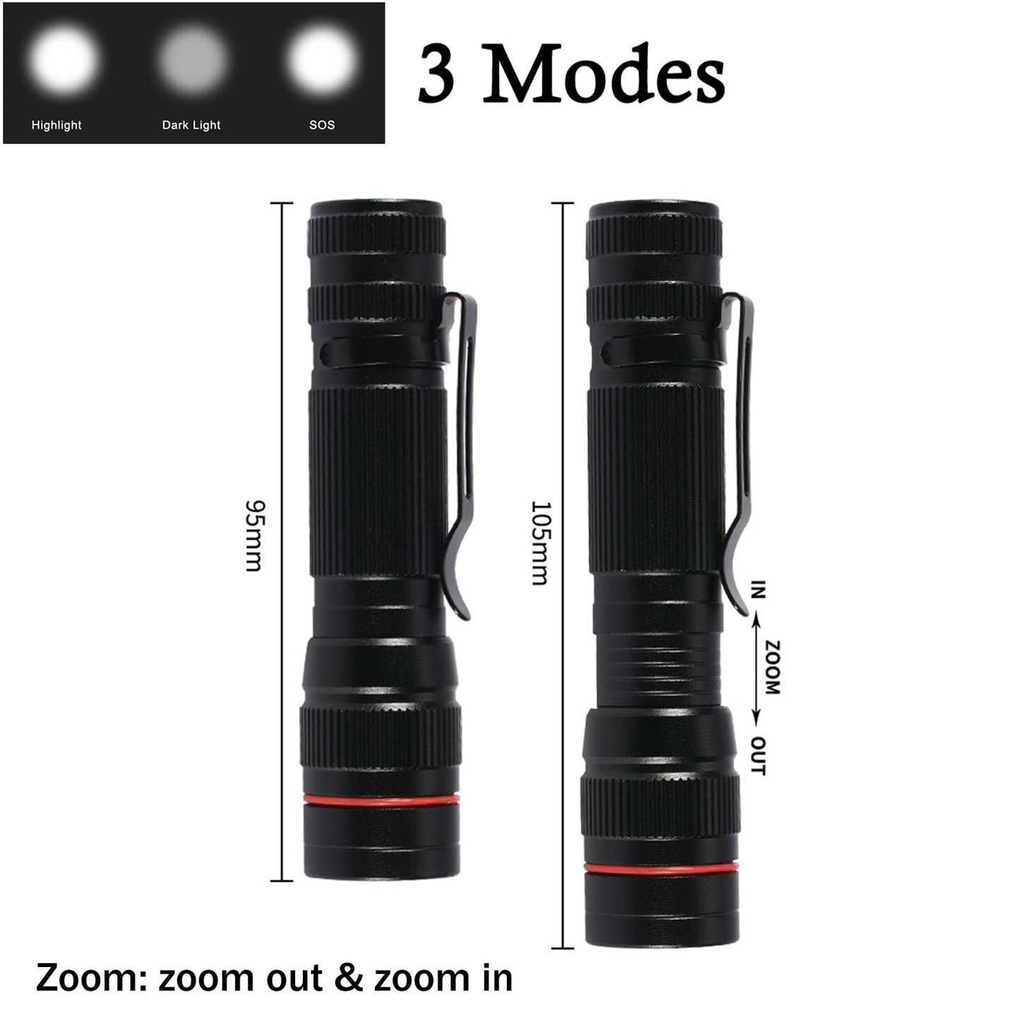 Wrrozz LED Flashlight Rechargeable 2 Pack, High Lumens Tactical Flashlights, Super Bright Small Flash Light, Mini Pocket Torch, 3 Modes Zoomable Flashlight for Outdoor, Camping, Birthday for Men Women