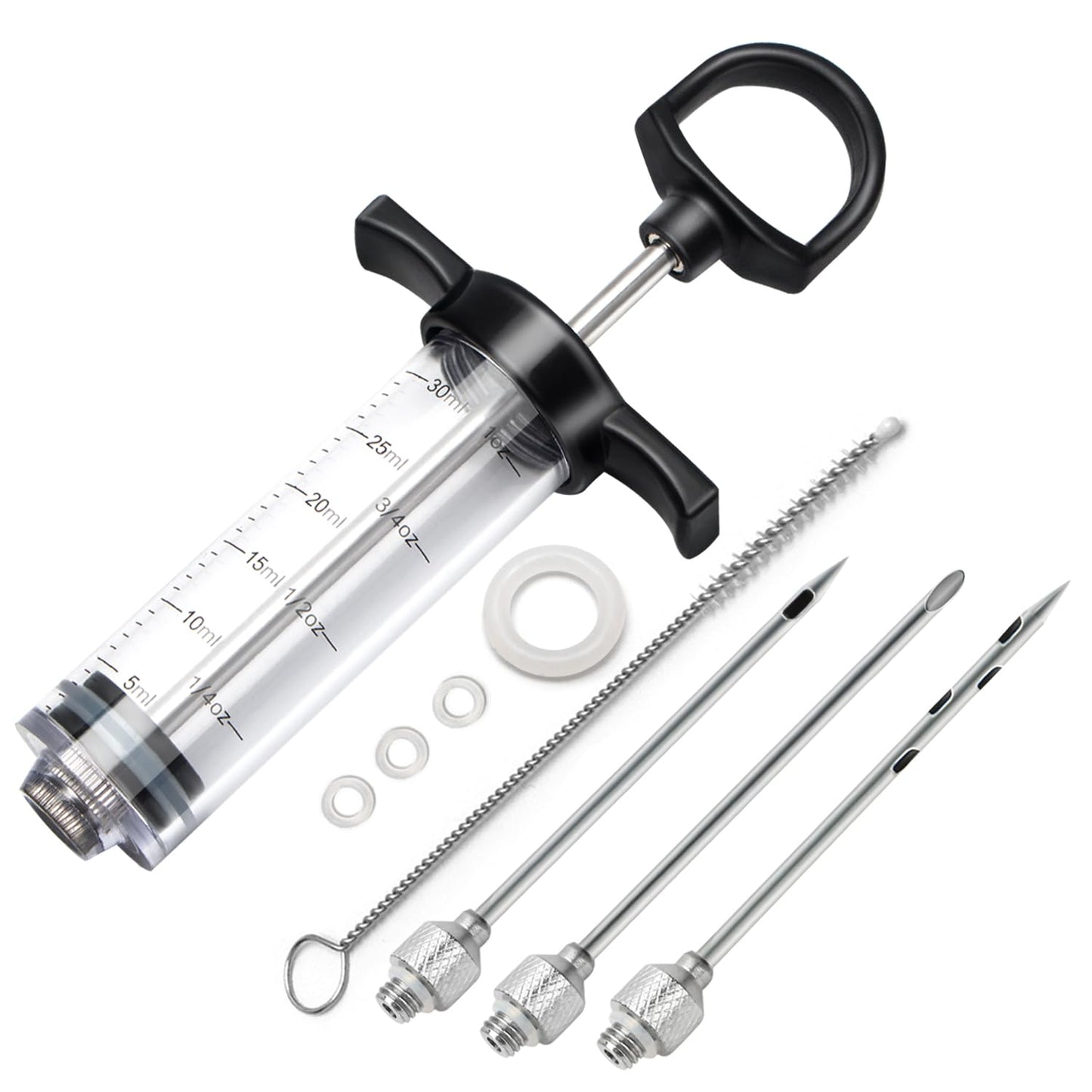 Tri-Sworker Plastic Meat Injector Kit for Smoker with 3 Flavor Food Syringe Needles, Ideal for Injecting Marinade into Turkey, Meat, Brisket; 1-OZ; Including Paper User Manual, Recipe E-Book (PDF)
